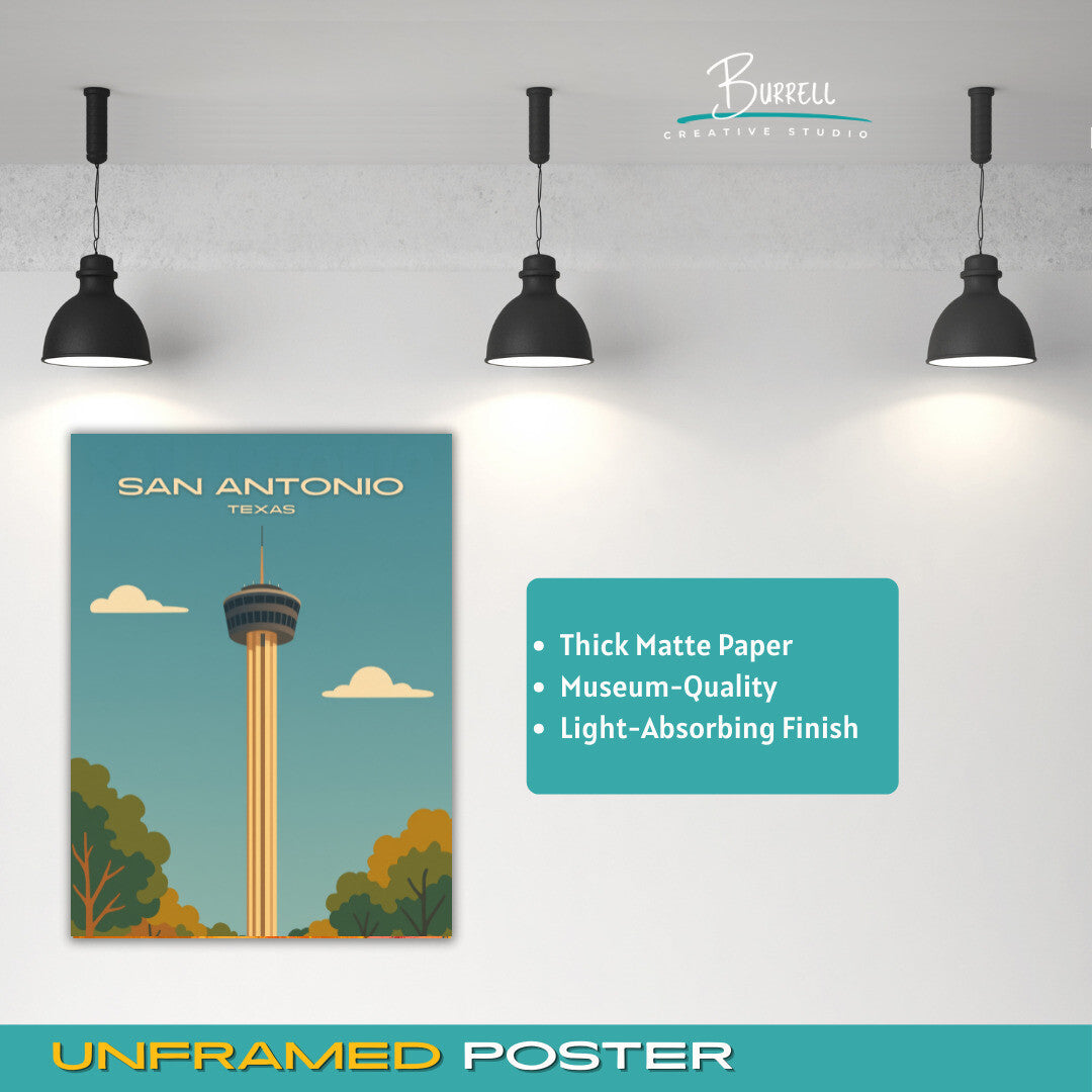 San Antonio Texas Tower Of The Americas Travel Poster & Wall Art Poster Print