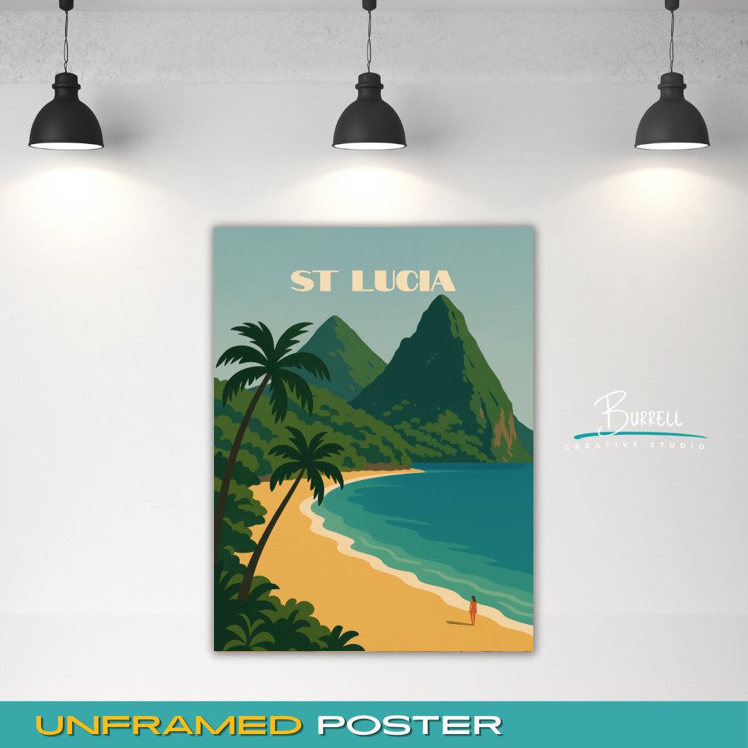 Soufrière St Lucia Anse Chastanet Beach Travel Poster & Wall Art Poster Print