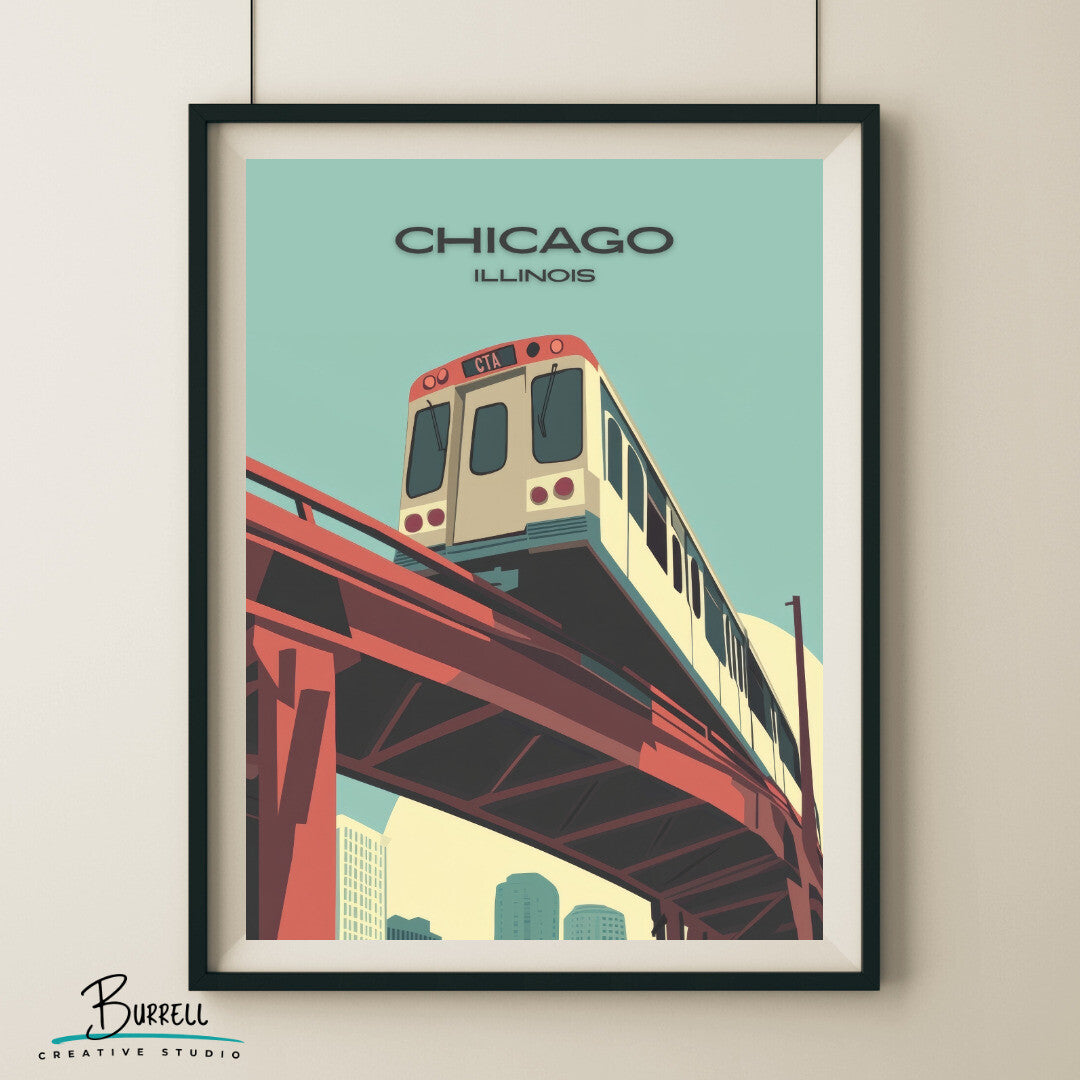 Chicago Illinois CTA Railway Travel Poster & Wall Art Poster Print