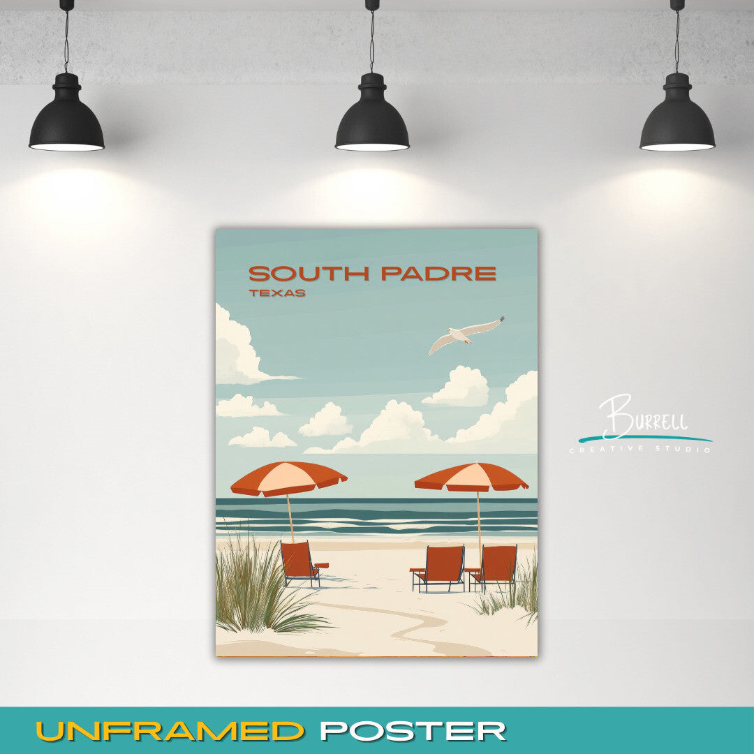 South Padre Texas Beach View Travel Poster & Wall Art Poster Print