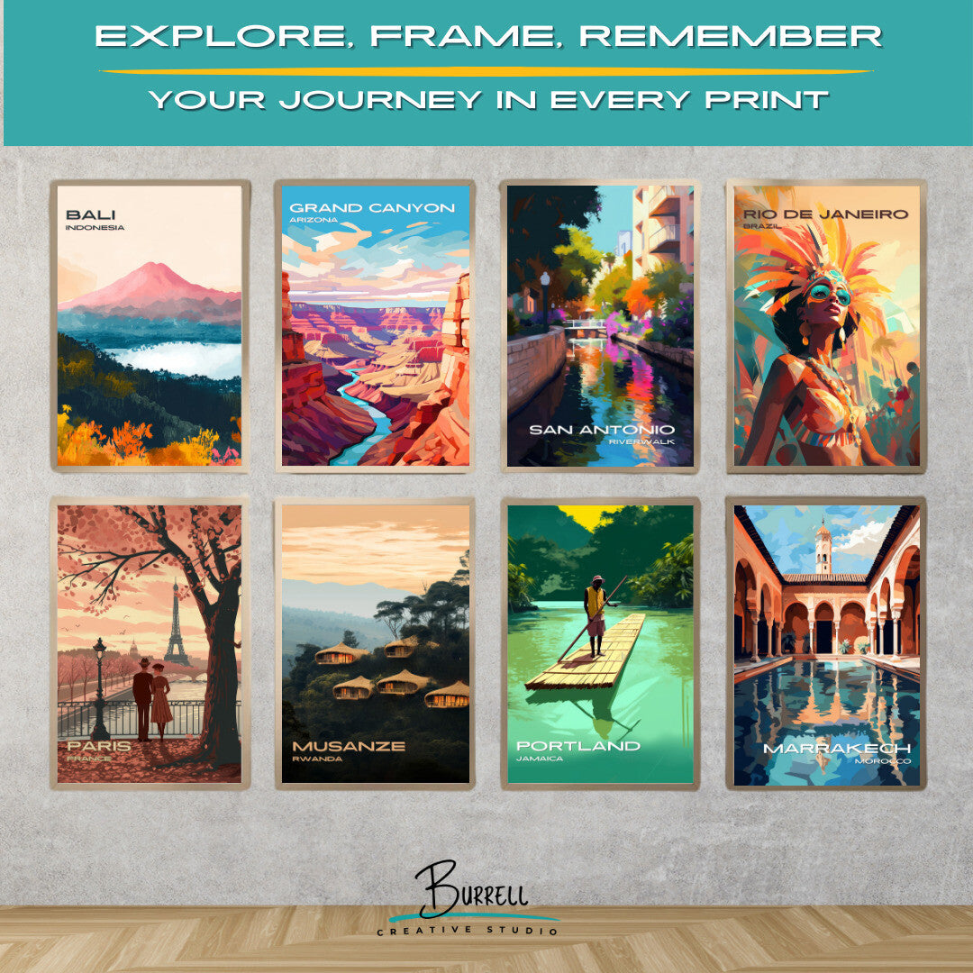 San Antonio Texas Riverwalk Travel Poster & Wall Art Poster Print