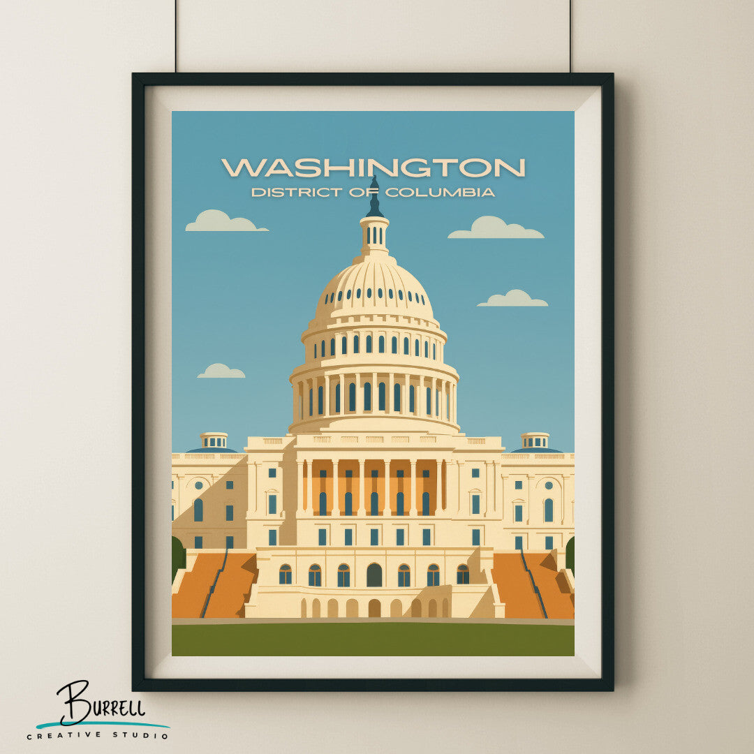 Washington District Of Columbia Capitol Building View Travel Poster & Wall Art Poster Print