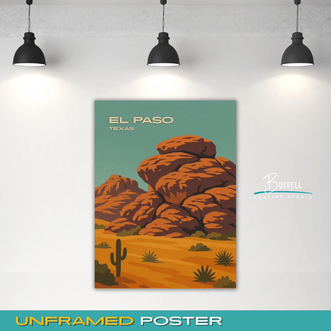 El Paso Texas Hueco Tanks Travel Poster & Wall Art Poster Print