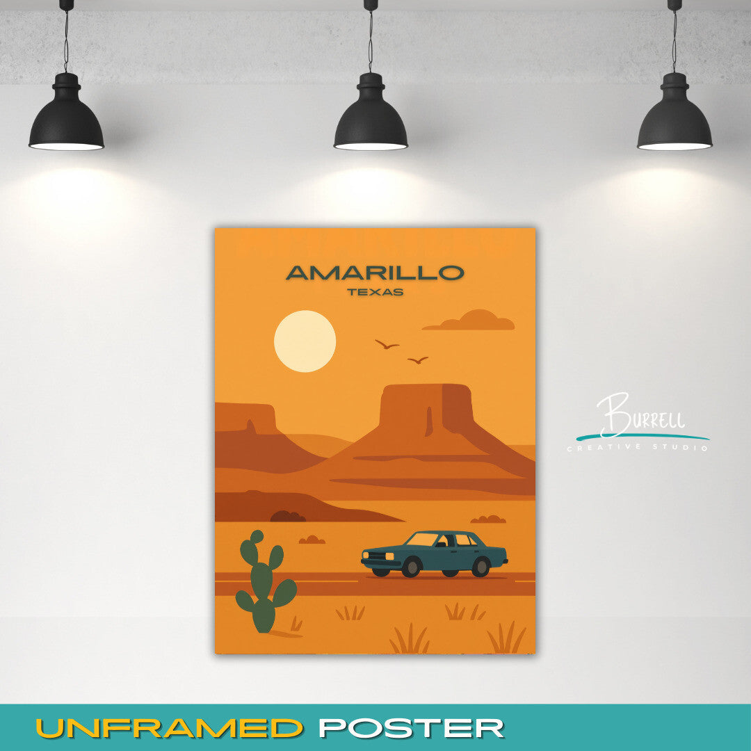 Amarillo Texas Roadtrip Travel Poster & Wall Art Poster Print