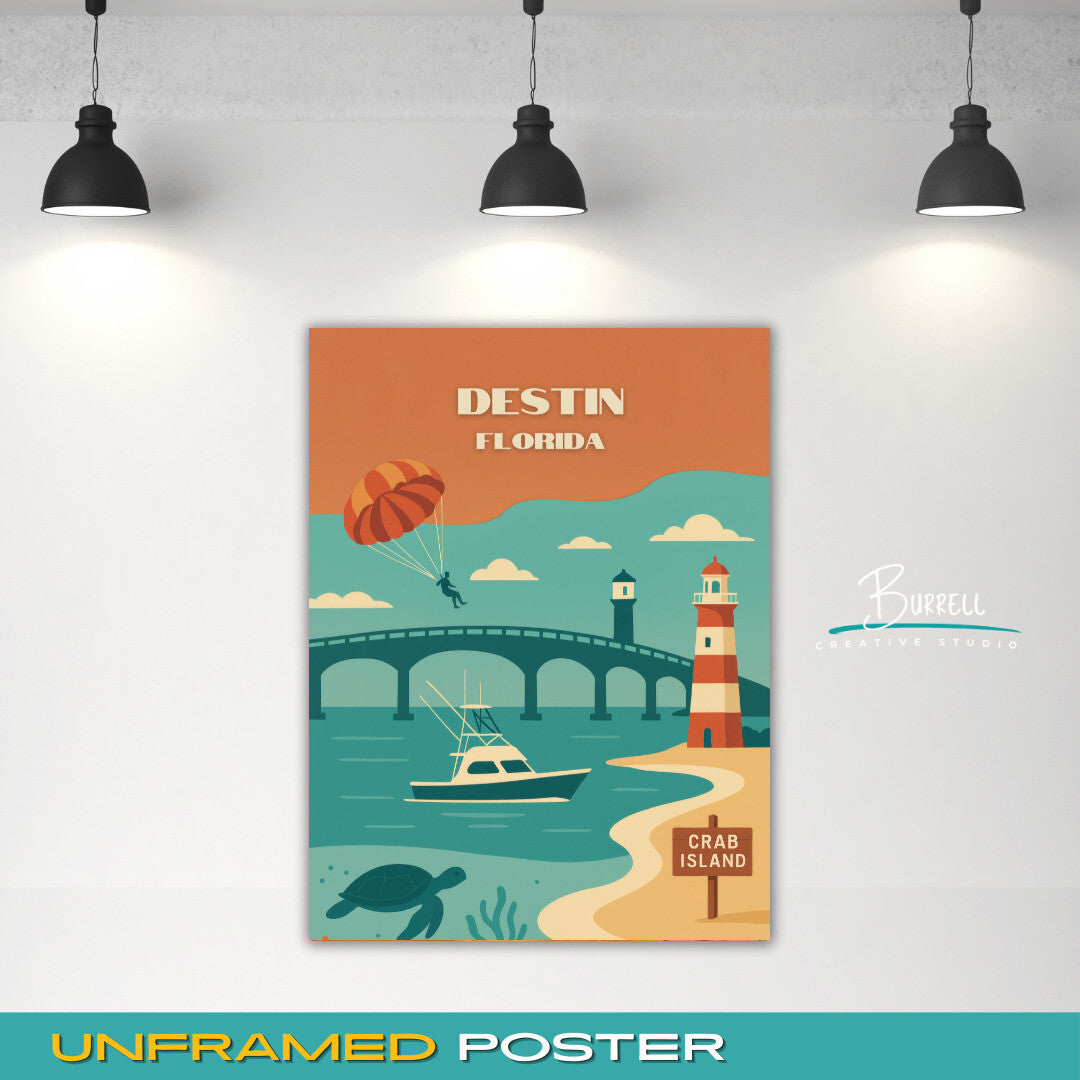 Destin Florida Unique Attractions Travel Poster & Wall Art Poster Print