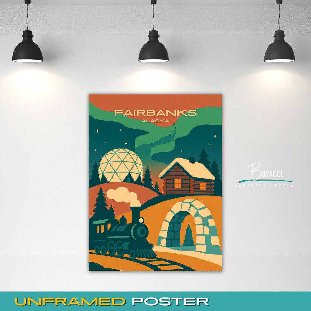 Fairbanks Alaska Unique Attractions Travel Poster & Wall Art Poster Print