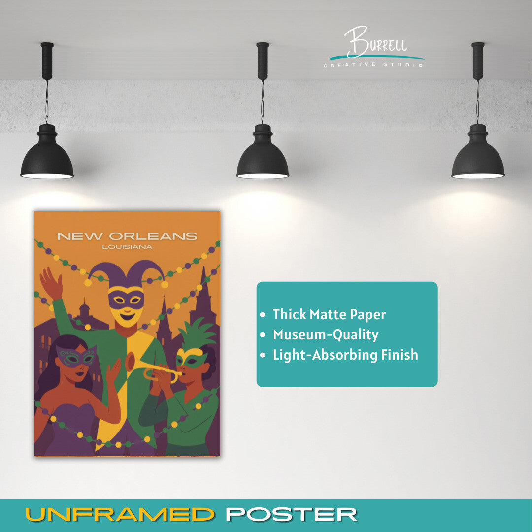 New Orleans Louisiana Mardi Gras Parade Travel Poster & Wall Art Poster Print