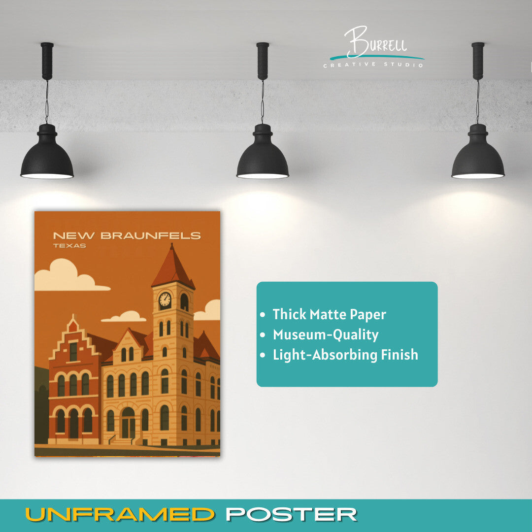 New Braunfels Texas Historic Architecture Travel Poster & Wall Art Poster Print