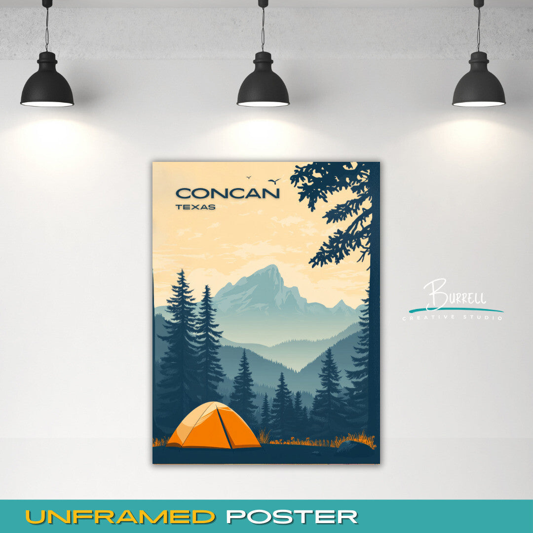 Concan Texas Camping Scenery Travel Poster & Wall Art Poster Print