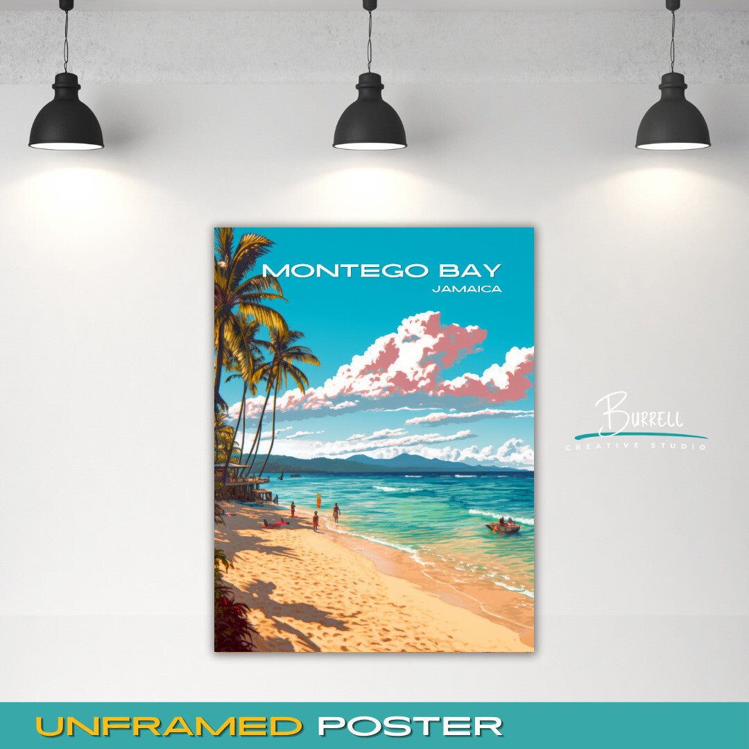 Montego Bay Jamaica Doctor's Cave Beach Travel Poster & Wall Art Poster Print