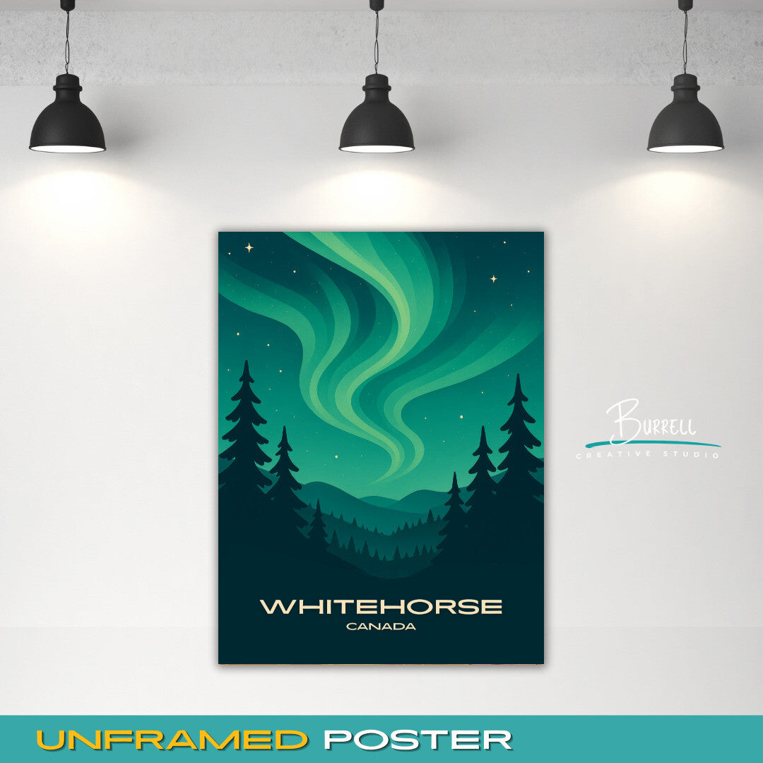 Whitehorse Canada Northern Lights Travel Poster & Wall Art Poster Print