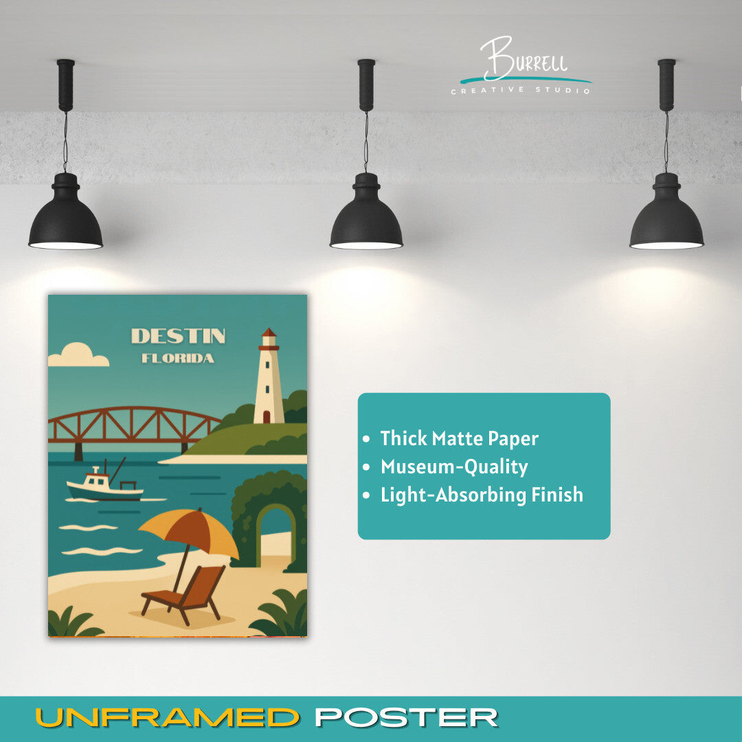 Destin Florida Iconic Landmarks Travel Poster & Wall Art Poster Print