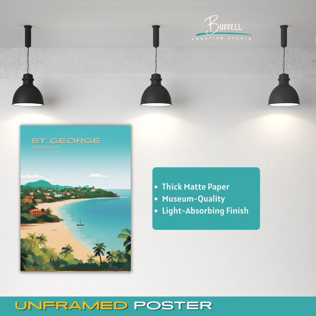 St George Grenada Grand Anse Beach Travel Poster & Wall Art Poster Print