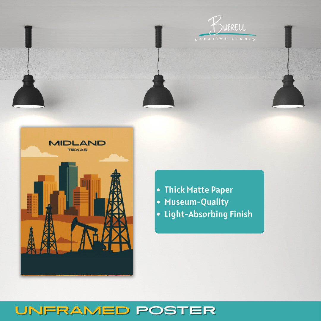 Midland Texas Oil Culture Travel Poster & Wall Art Poster Print