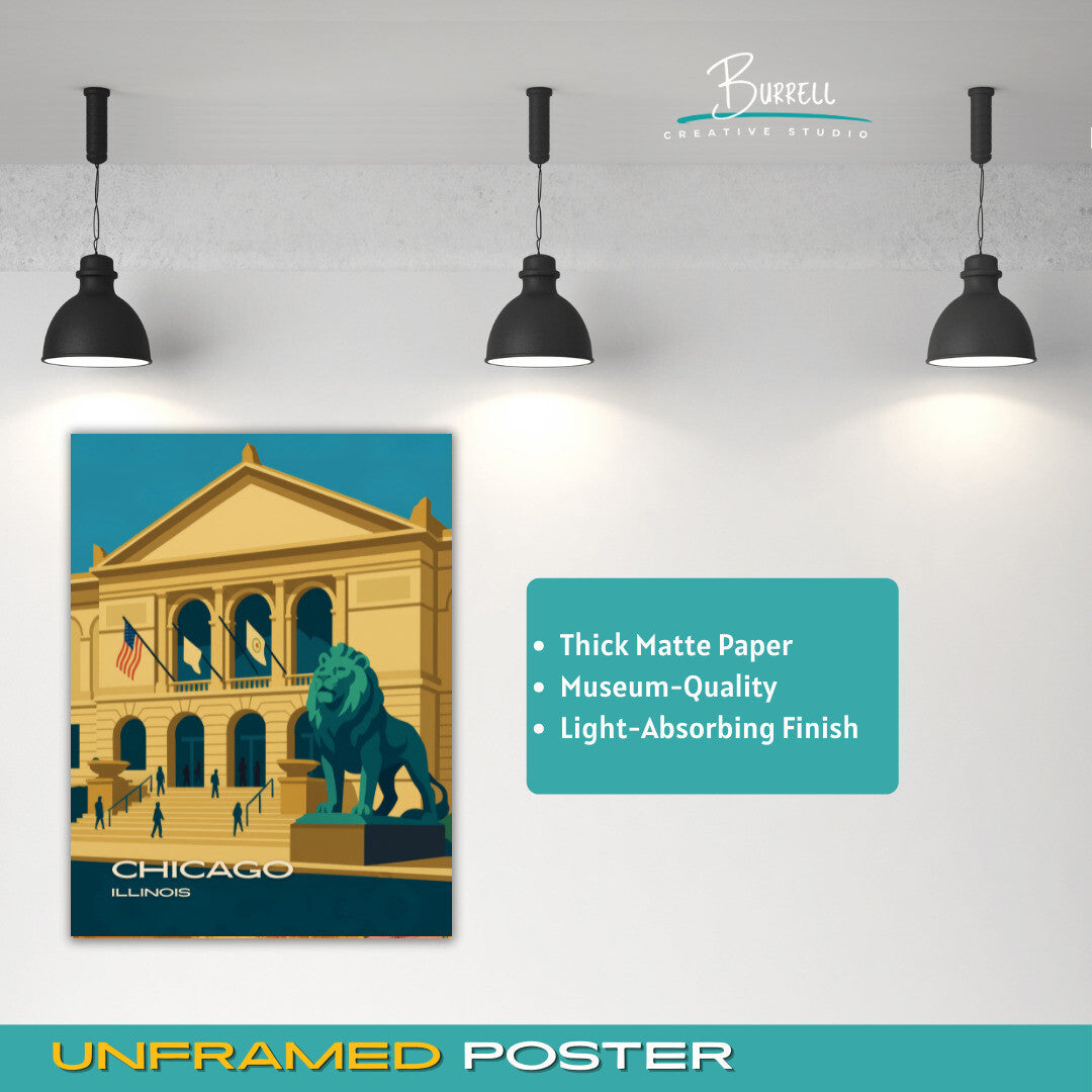 Chicago Illinois Art Museum Travel Poster & Wall Art Poster Print