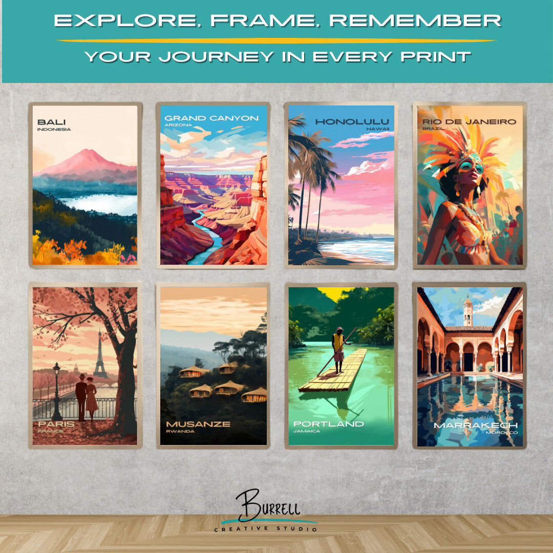 Honolulu Hawaii Beach View Travel Poster & Wall Art Poster Print