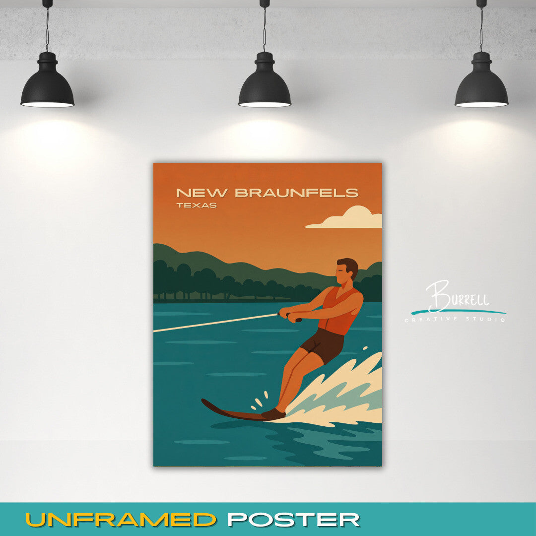 New Braunfels Texas Water Sports Travel Poster & Wall Art Poster Print