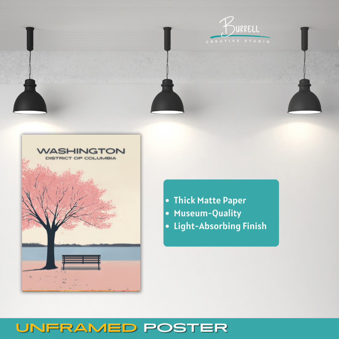 Washington District Of Columbia Tidal Basin Cherry Blossom Travel Poster & Wall Art Poster Print