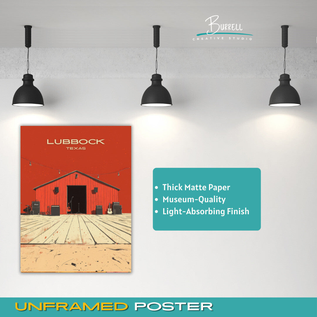 Lubbock Texas Rock Music Culture Travel Poster & Wall Art Poster Print