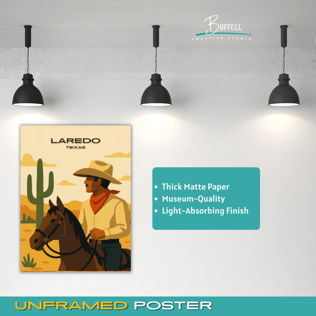 Laredo Texas Cowboy Culture Travel Poster & Wall Art Poster Print