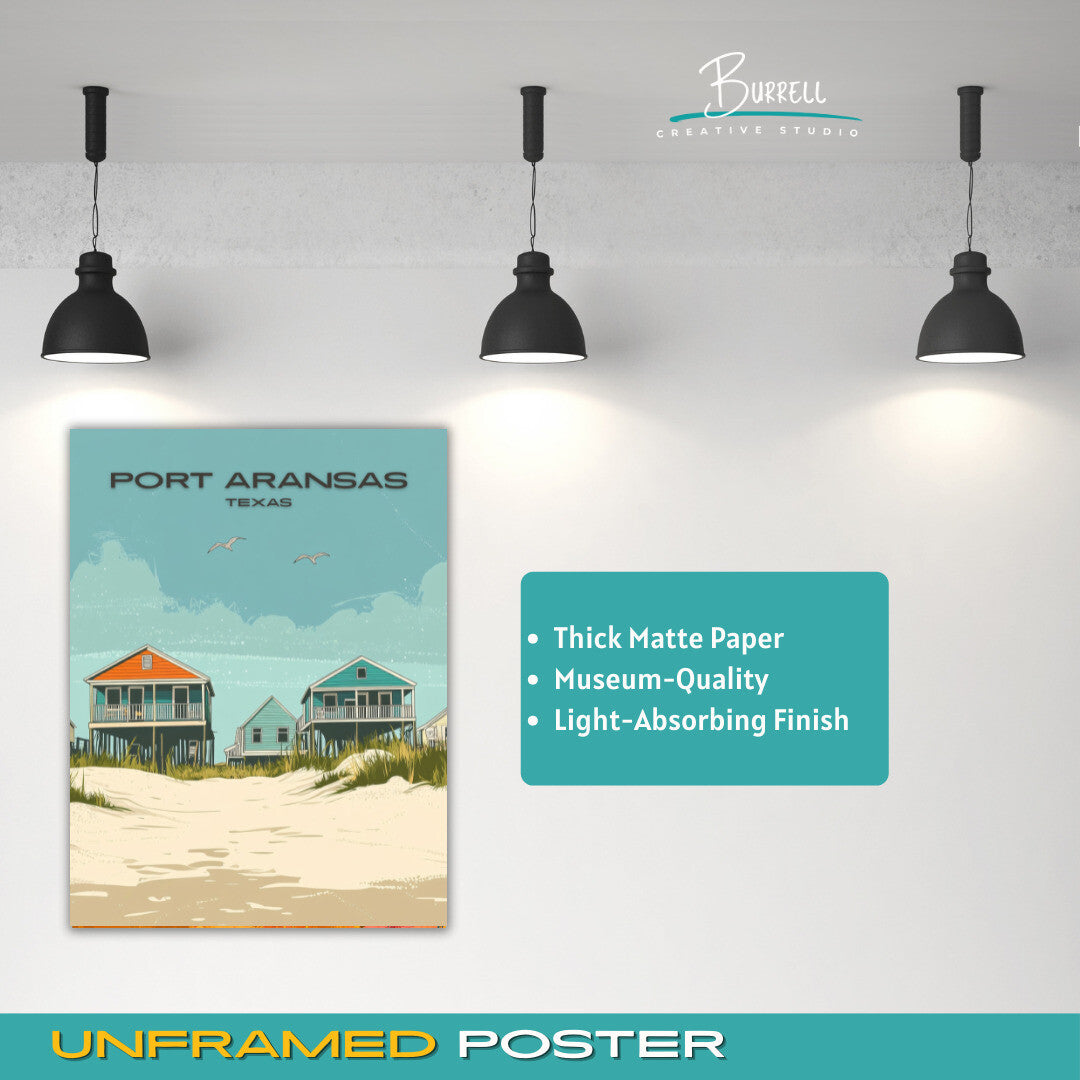 Port Aransas Texas Beachfront Homes Travel Poster & Wall Art Poster Print