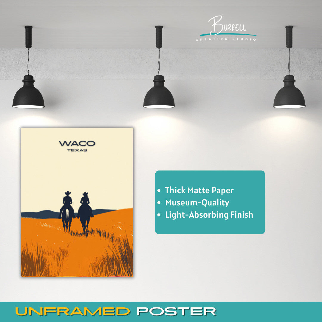 Waco Texas Horseback Riding Travel Poster & Wall Art Poster Print