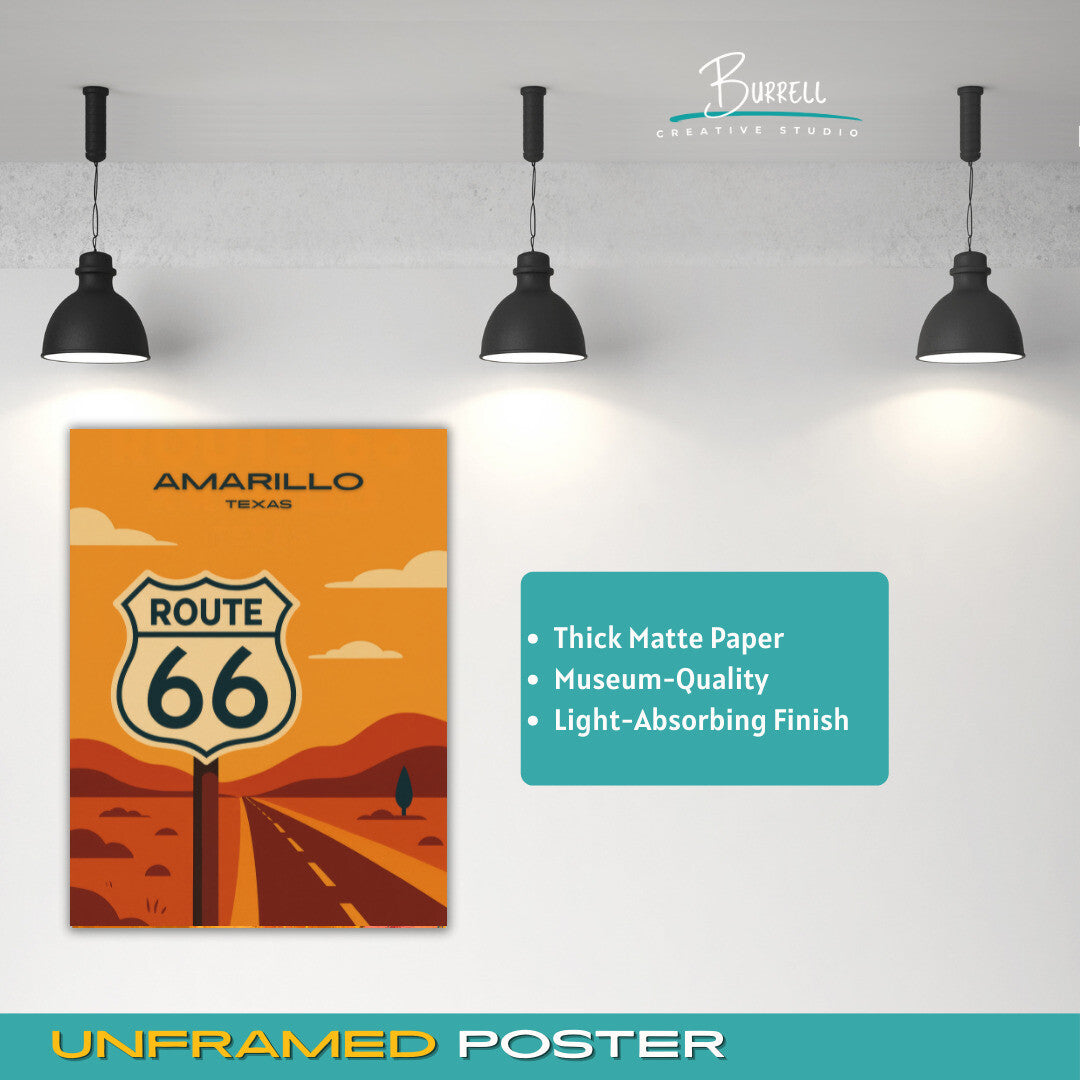 Amarillo Texas Route 66 Travel Poster & Wall Art Poster Print