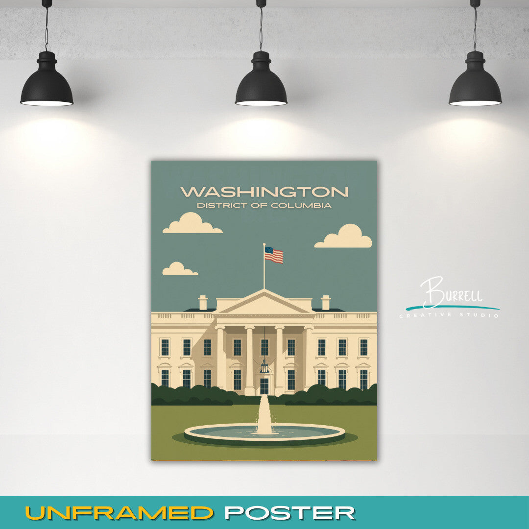 Washington District Of Columbia White House Scenery Travel Poster & Wall Art Poster Print