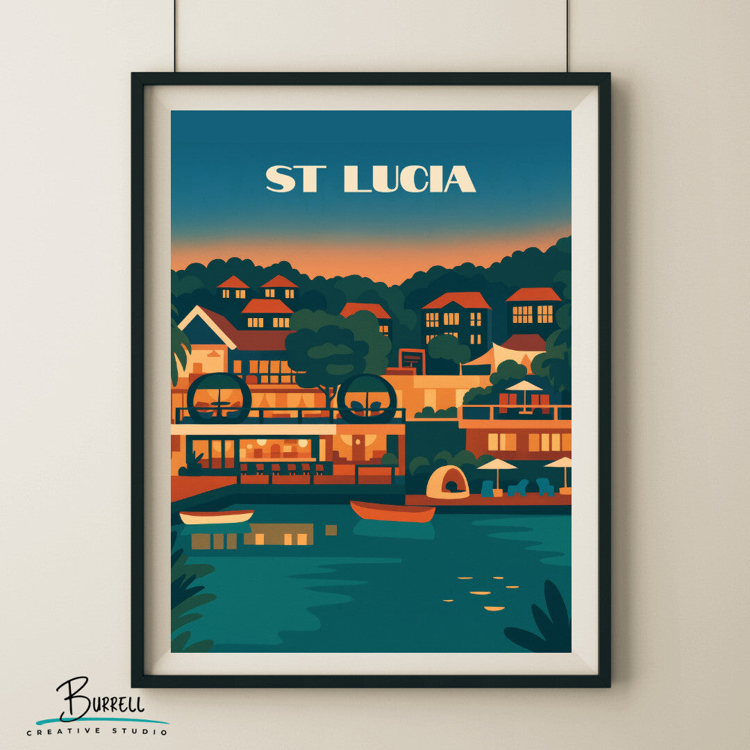 Marigot St Lucia Bay Hillside Travel Poster & Wall Art Poster Print