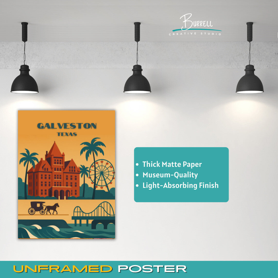 Galveston Texas Unique Attractions Travel Poster & Wall Art Poster Print