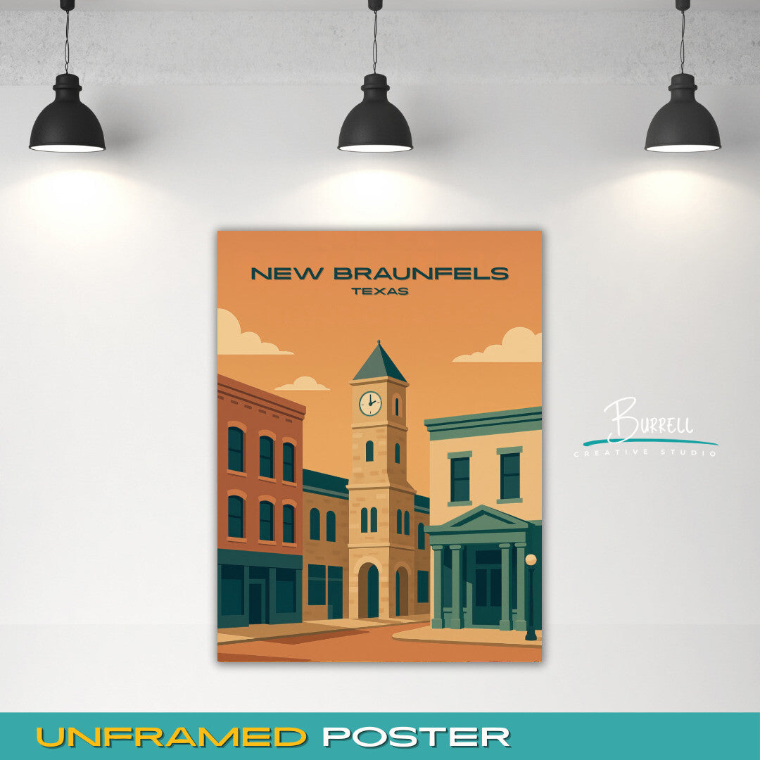 New Braunfels Texas Historic District Travel Poster & Wall Art Poster Print