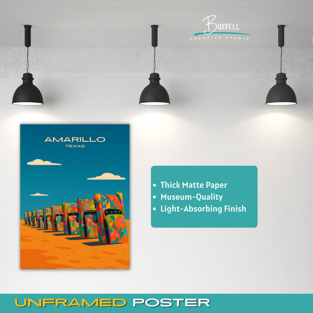 Amarillo Texas Cadillac Ranch Travel Poster & Wall Art Poster Print