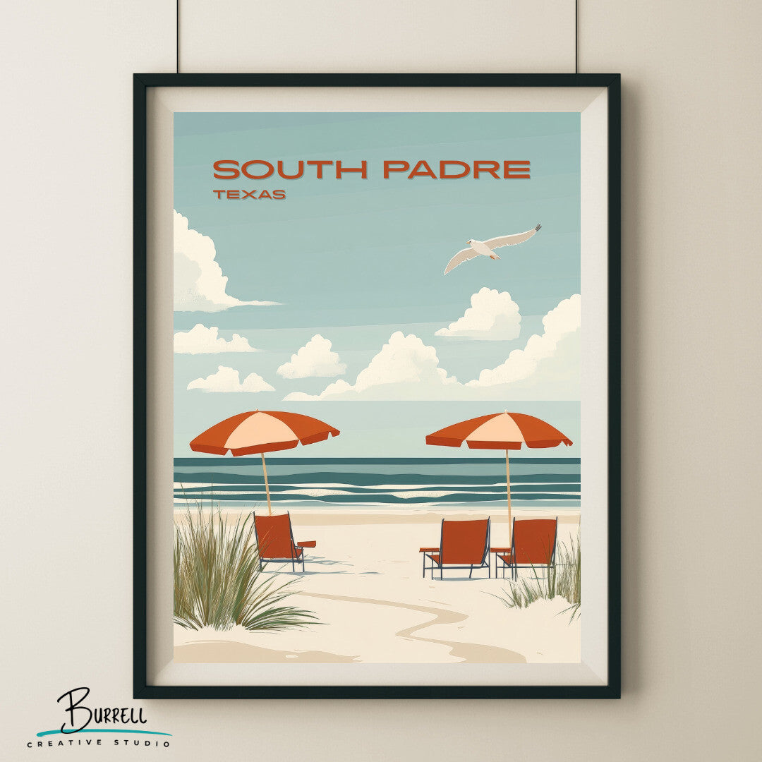 South Padre Texas Beach View Travel Poster & Wall Art Poster Print