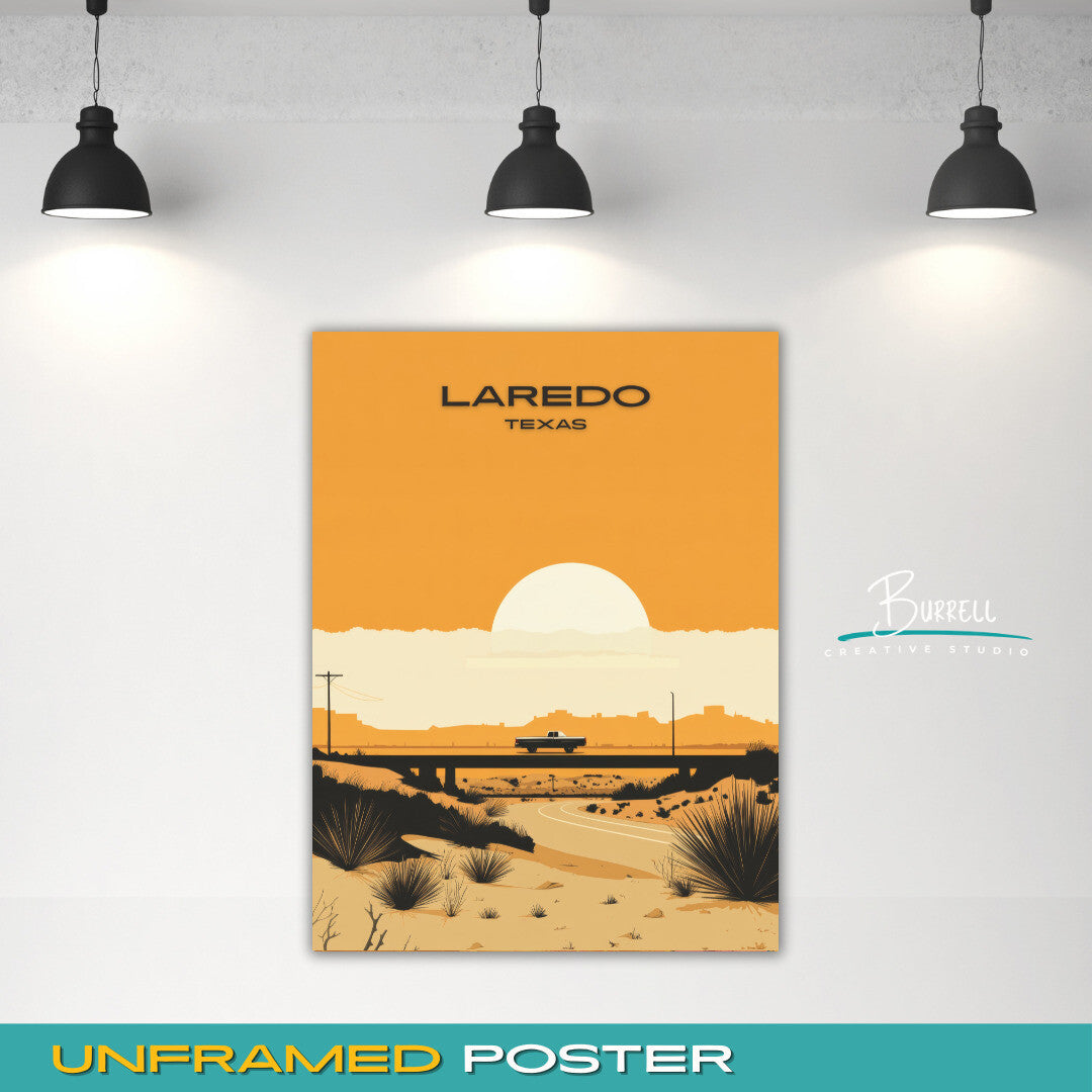 Laredo Texas Desert Scenery Travel Poster & Wall Art Poster Print