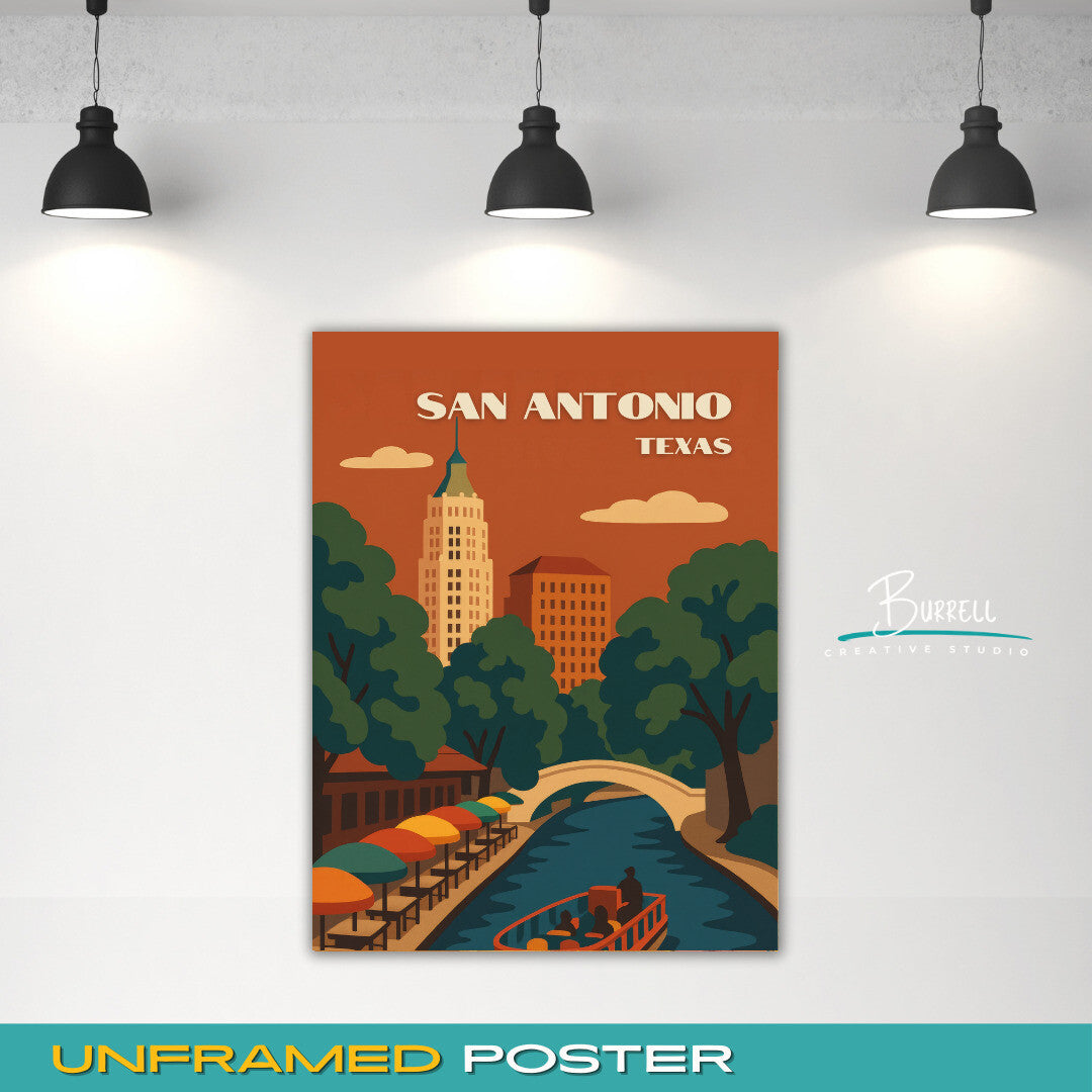 San Antonio Texas Riverwalk Tour Travel Poster & Wall Art Poster Print