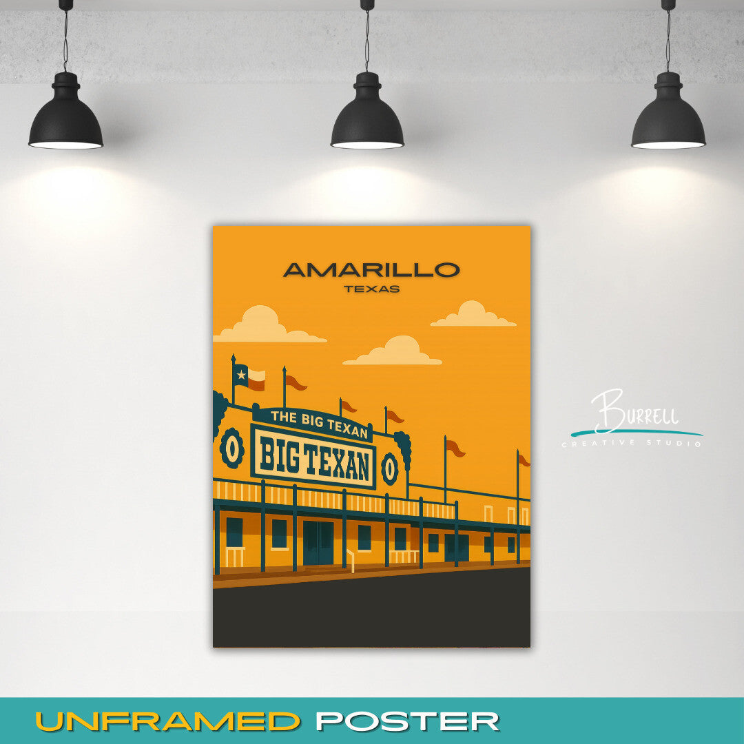 Amarillo Texas Big Texan Steak House Travel Poster & Wall Art Poster Print