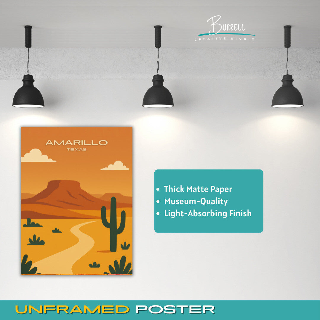 Amarillo Texas Desert Scenery Travel Poster & Wall Art Poster Print