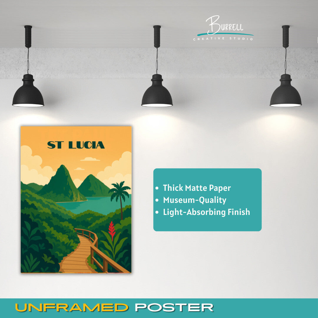 Soufrière St Lucia Tet Paul Nature Trail Travel Poster & Wall Art Poster Print
