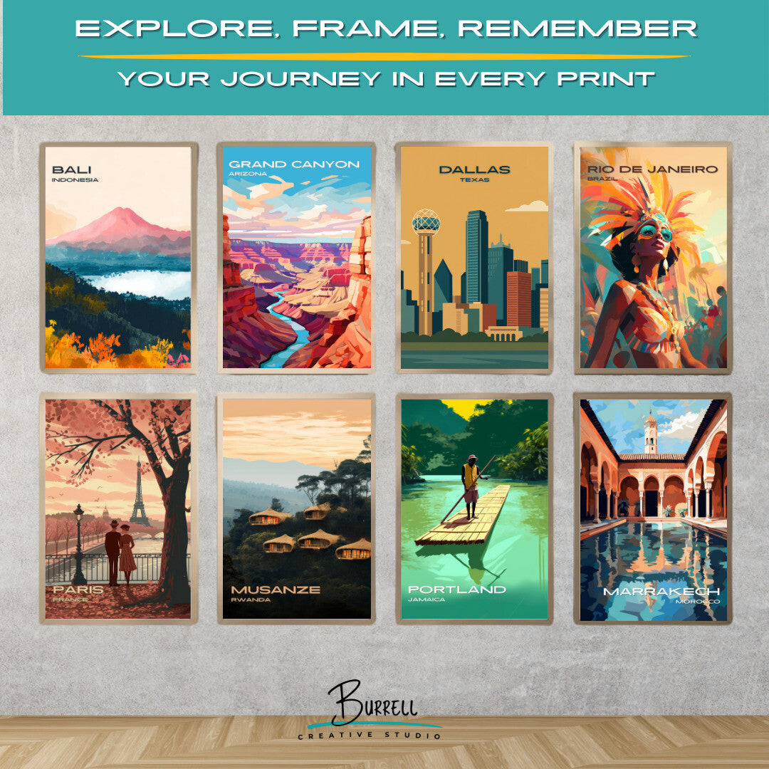 Dallas Texas Skyline Travel Poster & Wall Art Poster Print