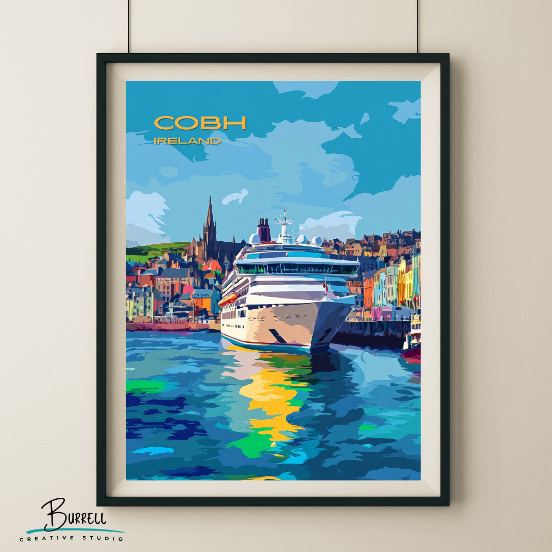 Cobh Ireland Harbor View Travel Poster & Wall Art Poster Print