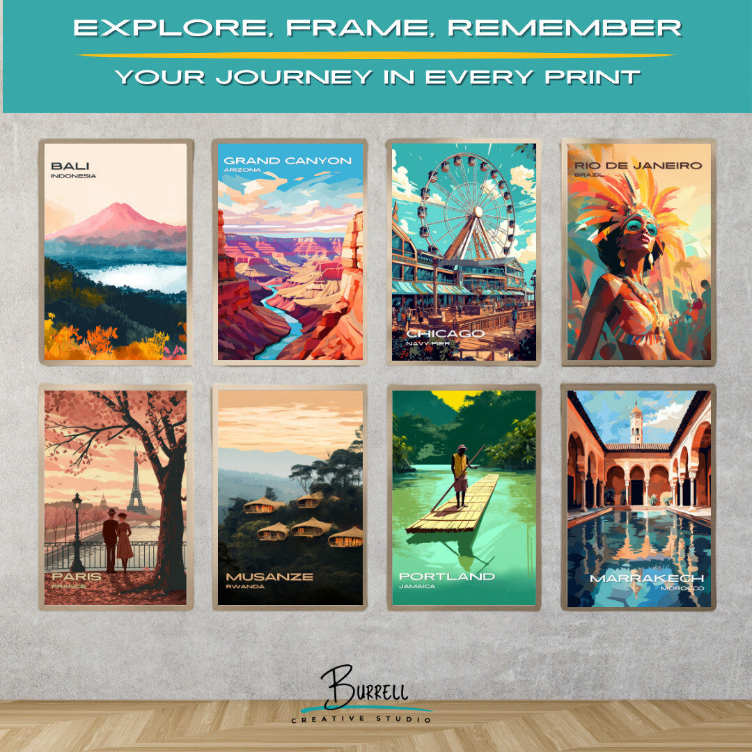 Chicago Illinois Festive Navy Pier Travel Poster & Wall Art Poster Print