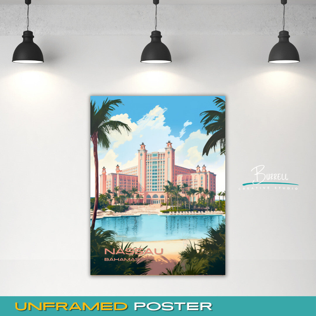 Nassau Bahamas Atlantis Paradise Island Resort Travel Poster & Wall Art Poster Print