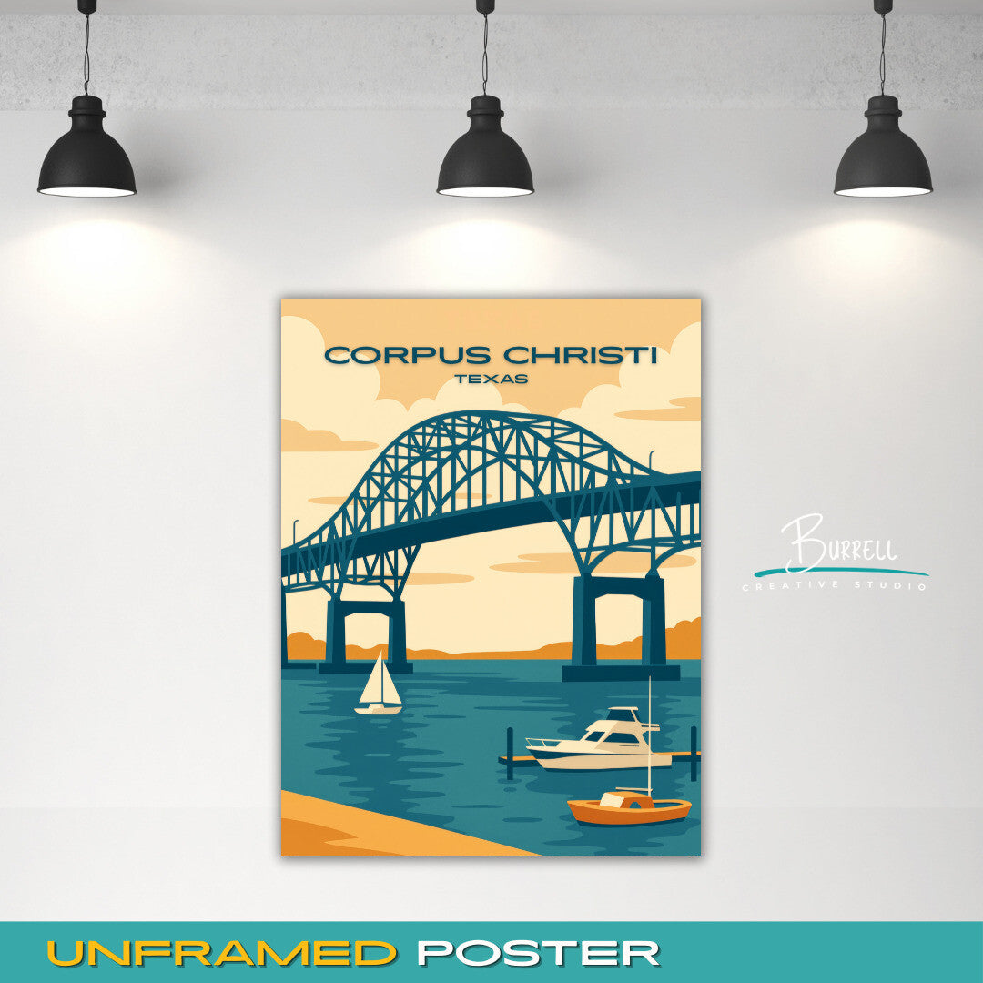 Corpus Cristi Texas Harbor Bridge Travel Poster & Wall Art Poster Print