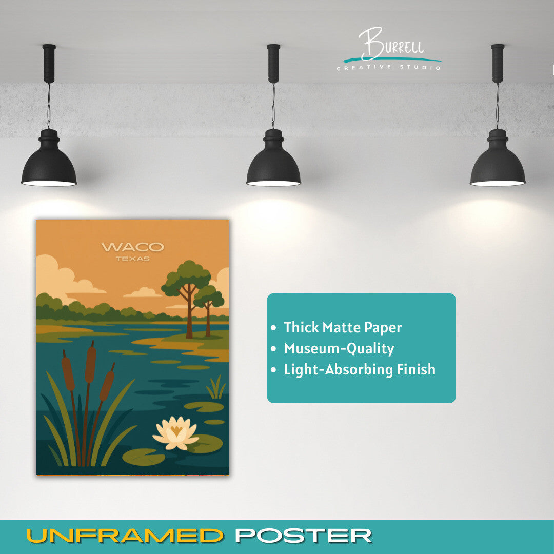 Waco Texas Lake Wetlands View Travel Poster & Wall Art Poster Print