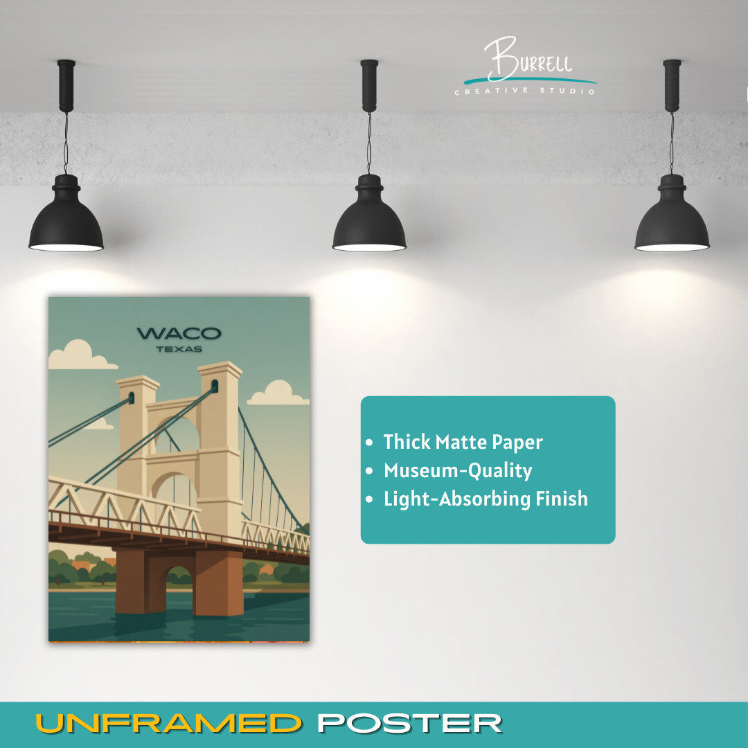 Waco Texas Suspension Bridge Travel Poster & Wall Art Poster Print