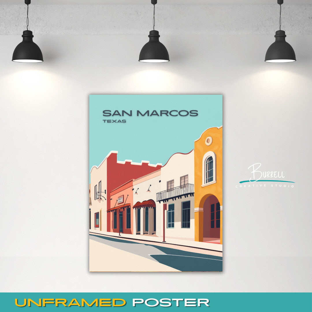 San Marcos Texas Architecture Travel Poster & Wall Art Poster Print