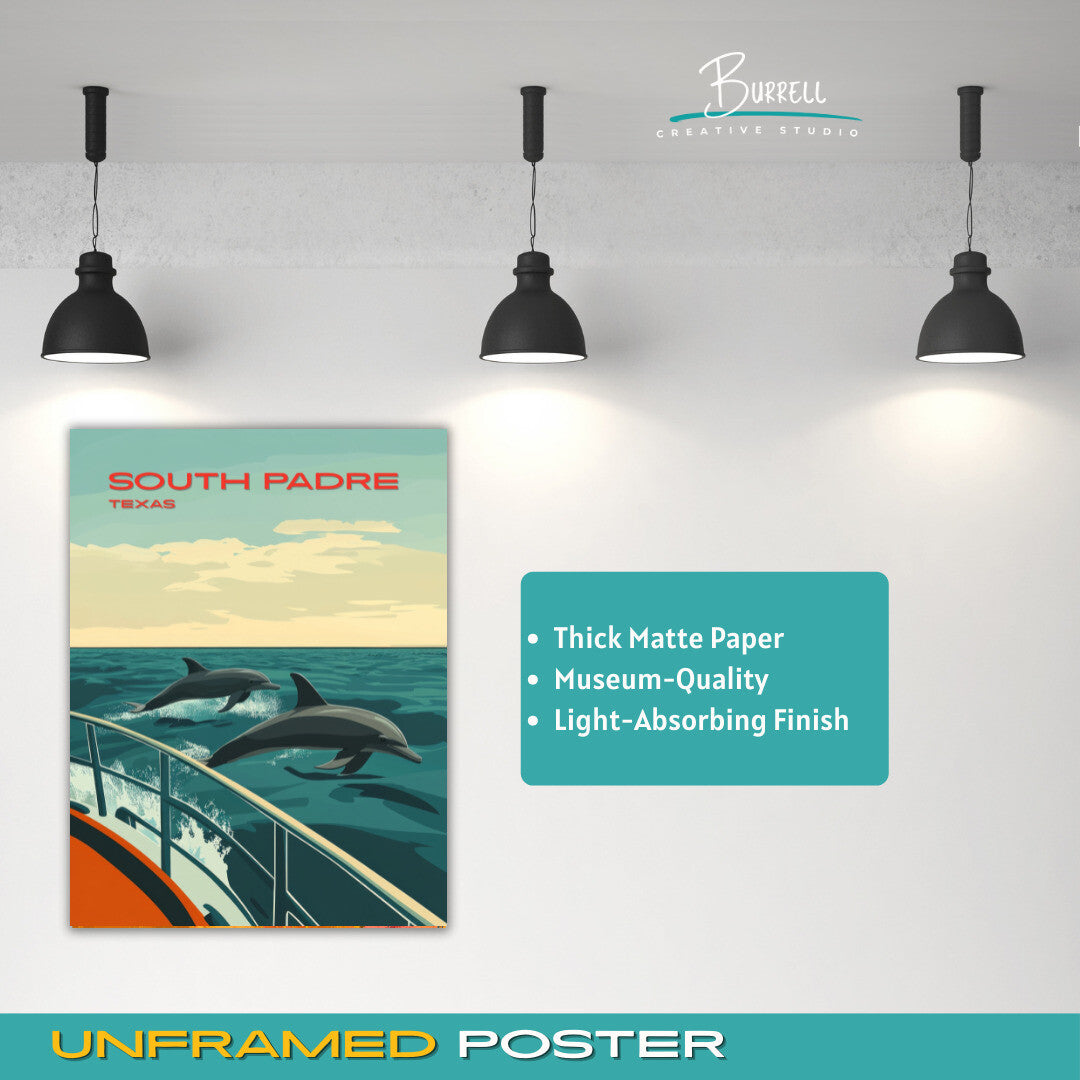 South Padre Texas Dolphin Tours Travel Poster & Wall Art Poster Print