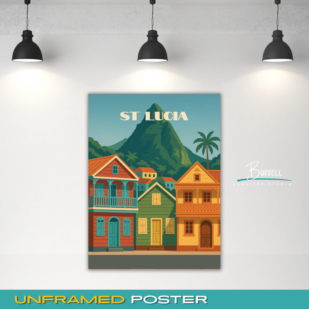Soufrière St Lucia Architecture Travel Poster & Wall Art Poster Print