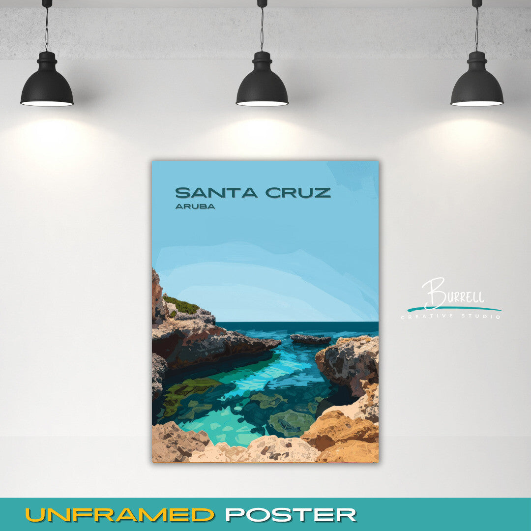 Santa Cruz Aruba Conchi Natural Pool Travel Poster & Wall Art Poster Print