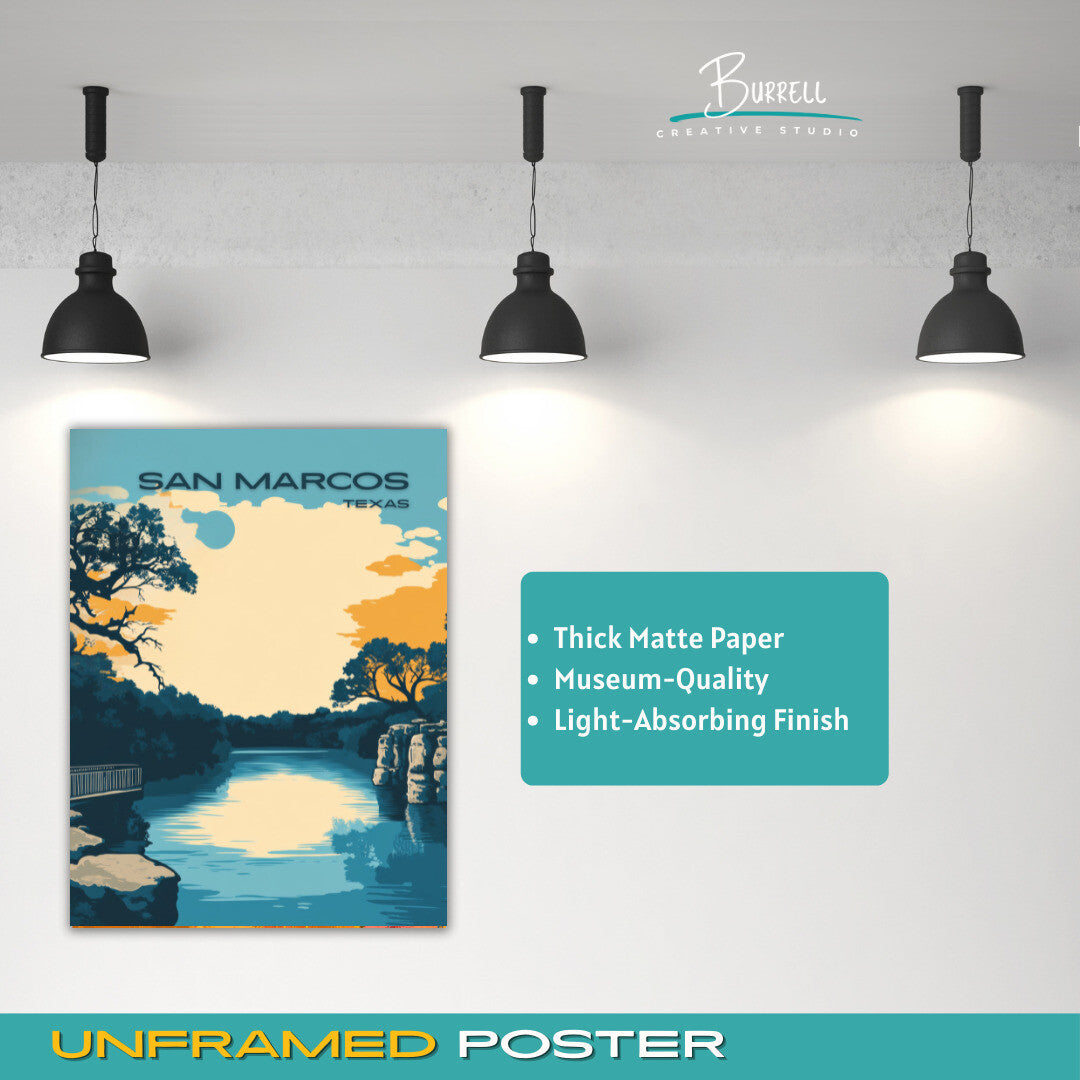 San Marcos Texas Rio Vista Park Travel Poster & Wall Art Poster Print